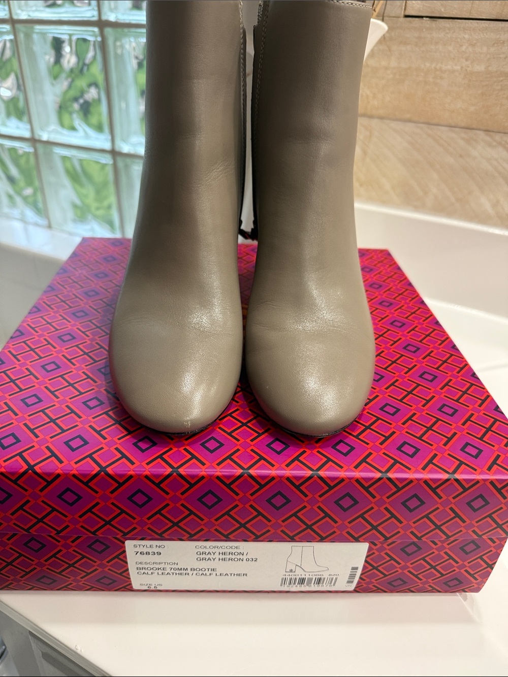 Tory Burch Brooke 70mm Gray Heron Calf Leather Bootie